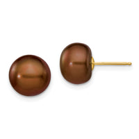 14k 9-10mm Brown Button Freshwater Cultured Pearl Stud Post Earrings-X90BC