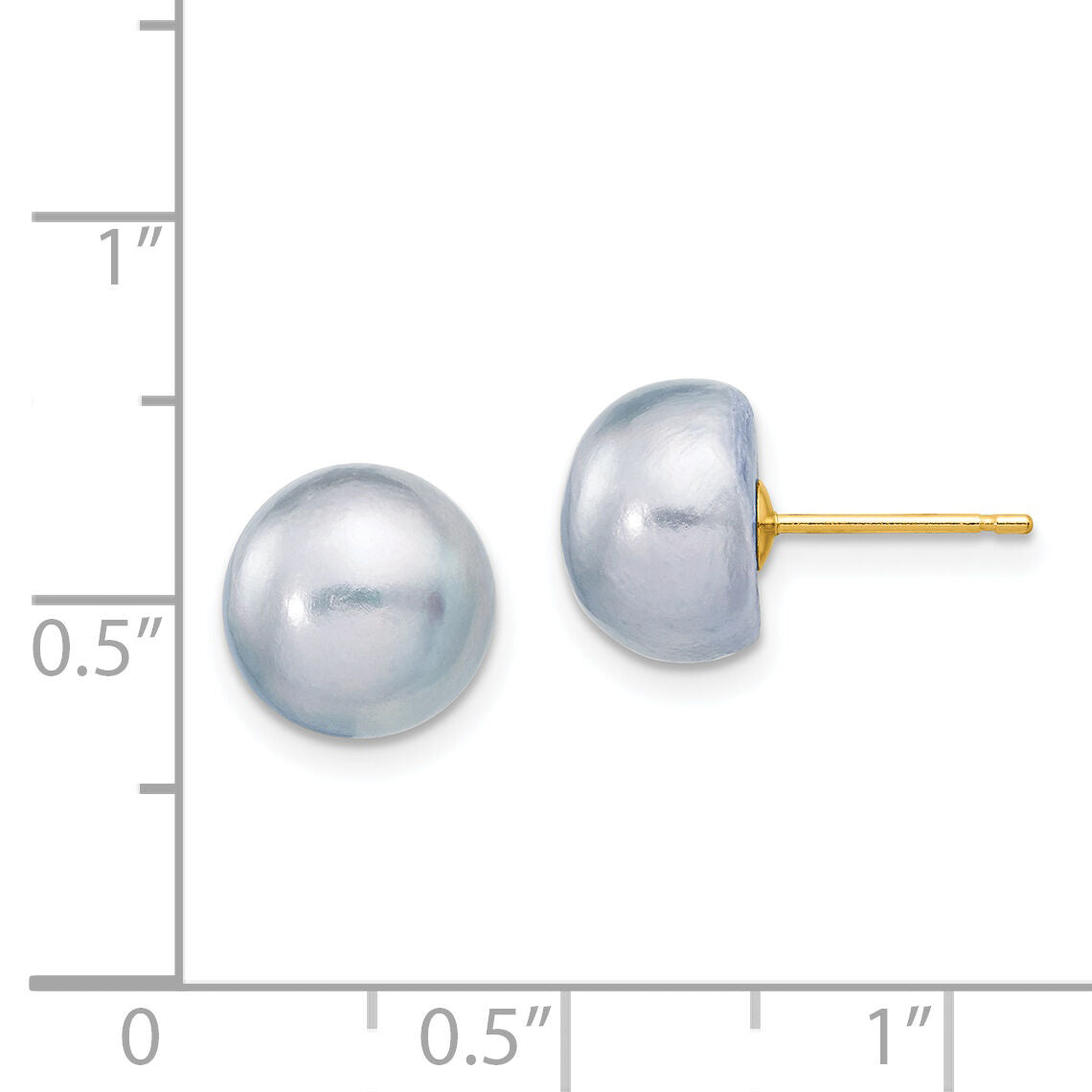 14k 9-10mm Grey Button FW Cultured Pearl Stud Post Earrings-X90BG