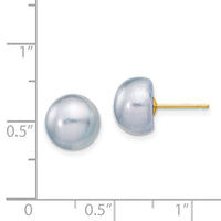 14k 9-10mm Grey Button FW Cultured Pearl Stud Post Earrings-X90BG