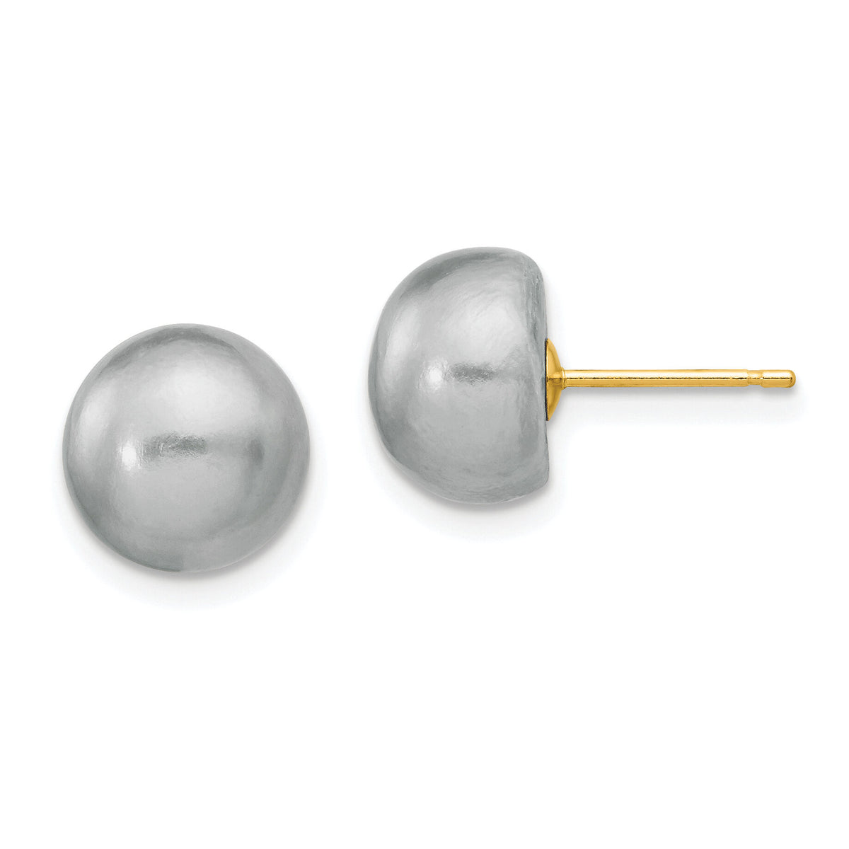 14k 9-10mm Grey Button FW Cultured Pearl Stud Post Earrings-X90BG