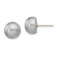 14k 9-10mm Grey Button FW Cultured Pearl Stud Post Earrings-X90BG