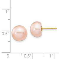 14k 9-10mm Pink Button FW Cultured Pearl Stud Post Earrings-X90BPI