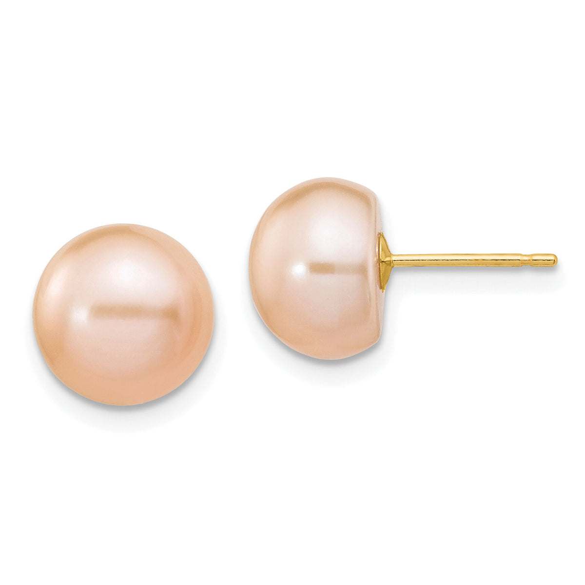 14k 9-10mm Pink Button FW Cultured Pearl Stud Post Earrings-X90BPI