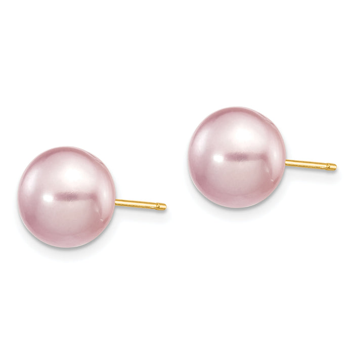 14k 9-10mm Purple Button Freshwater Cultured Pearl Stud Post Earrings-X90BPU