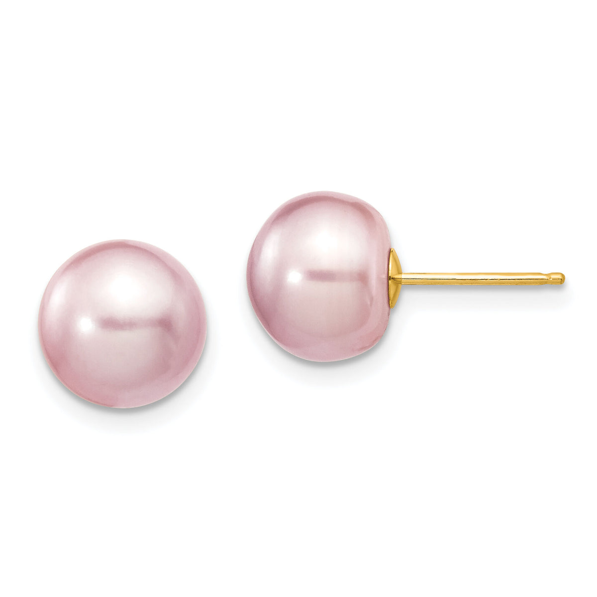 14k 9-10mm Purple Button Freshwater Cultured Pearl Stud Post Earrings-X90BPU
