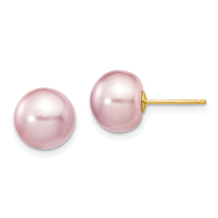 14k 9-10mm Purple Button Freshwater Cultured Pearl Stud Post Earrings-X90BPU