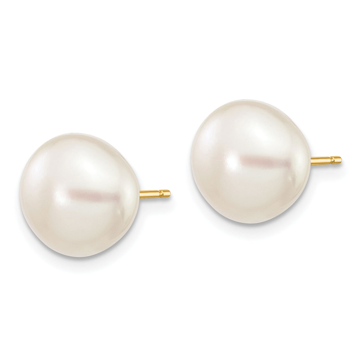 14k 9-10mm White Button Freshwater Cultured Pearl Stud Post Earrings-X90BW