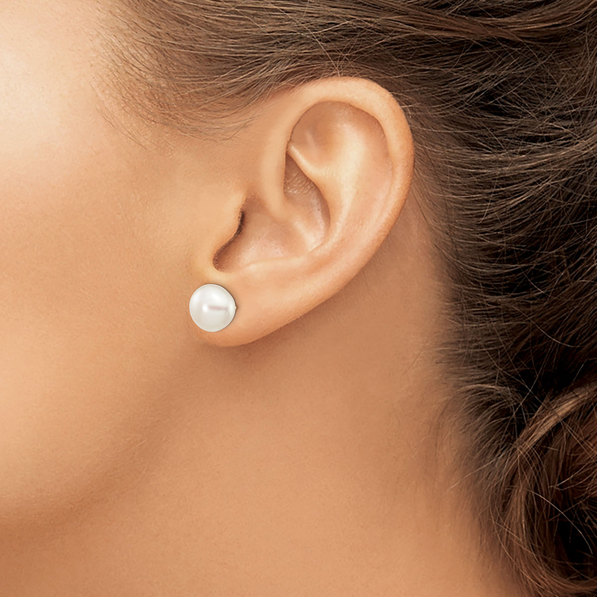 14k 9-10mm White Button Freshwater Cultured Pearl Stud Post Earrings-X90BW