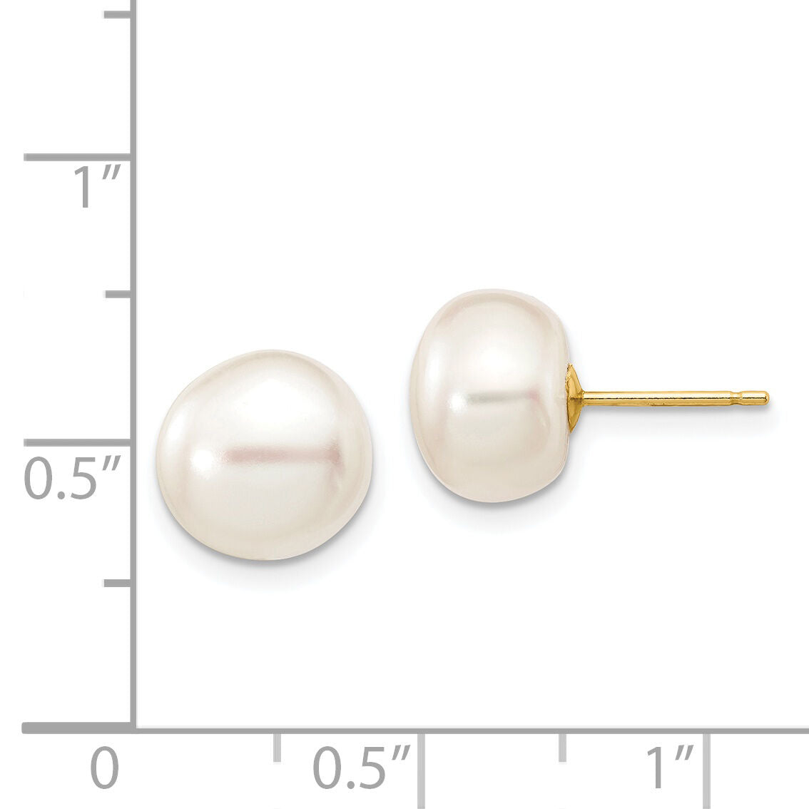 14k 9-10mm White Button Freshwater Cultured Pearl Stud Post Earrings-X90BW