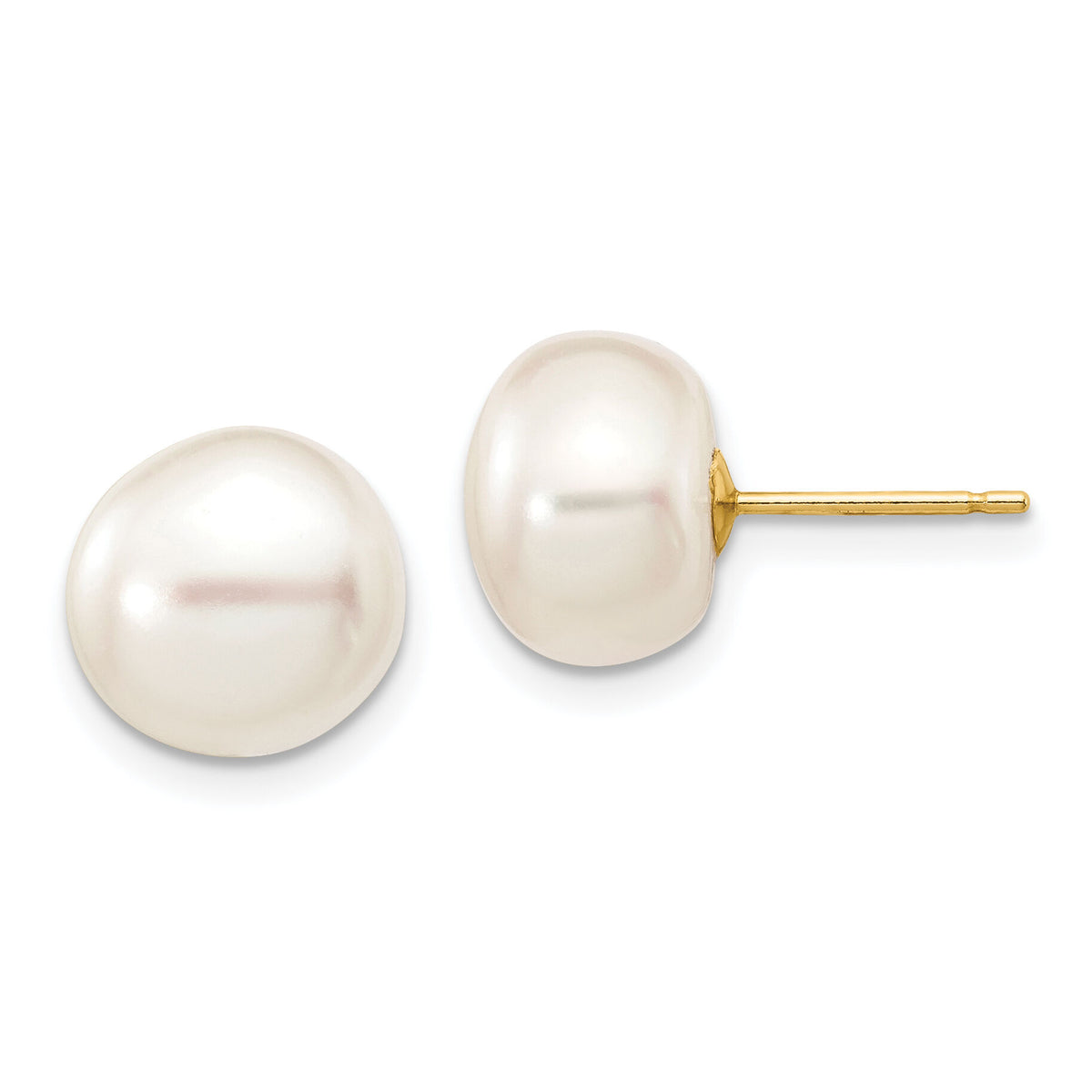 14k 9-10mm White Button Freshwater Cultured Pearl Stud Post Earrings-X90BW