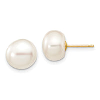 14k 9-10mm White Button Freshwater Cultured Pearl Stud Post Earrings-X90BW