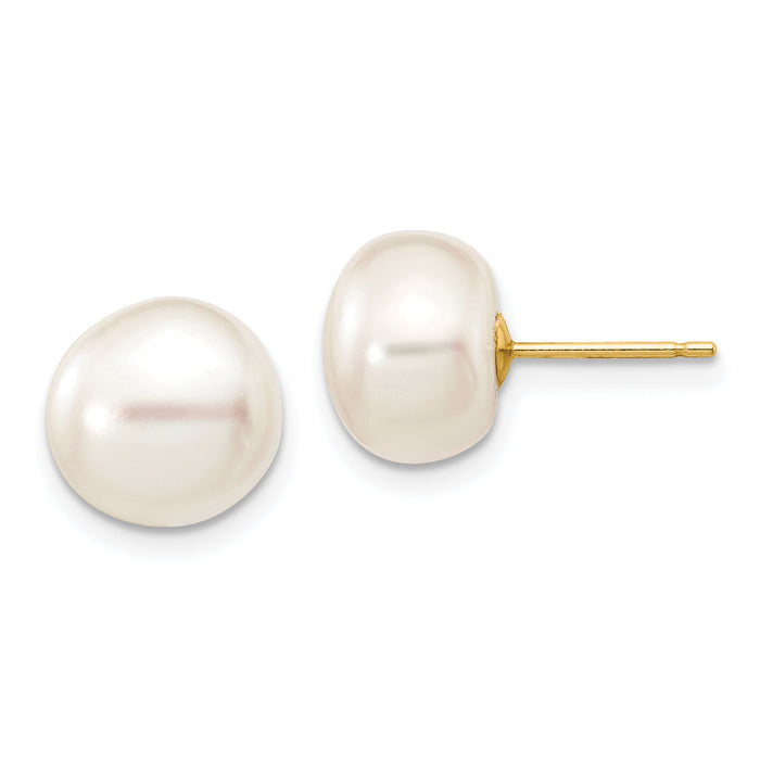 14k 9-10mm White Button Freshwater Cultured Pearl Stud Post Earrings-X90BW