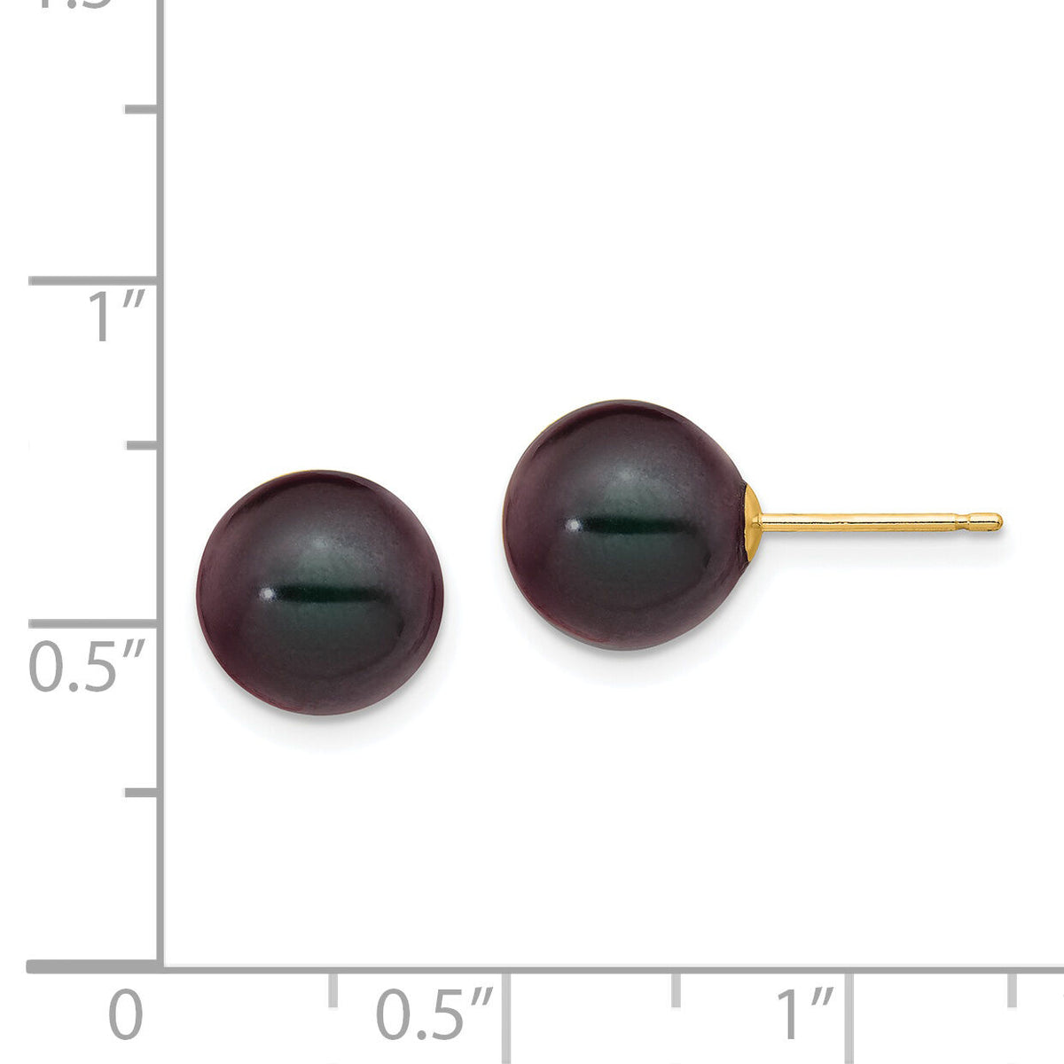 14k 9-10mm Black Round Freshwater Cultured Pearl Stud Post Earrings-X90PB