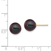 14k 9-10mm Black Round Freshwater Cultured Pearl Stud Post Earrings-X90PB