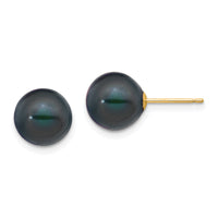 14k 9-10mm Black Round Freshwater Cultured Pearl Stud Post Earrings-X90PB