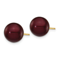 14k 9-10mm Brown Round Freshwater Cultured Pearl Stud Post Earrings-X90PC