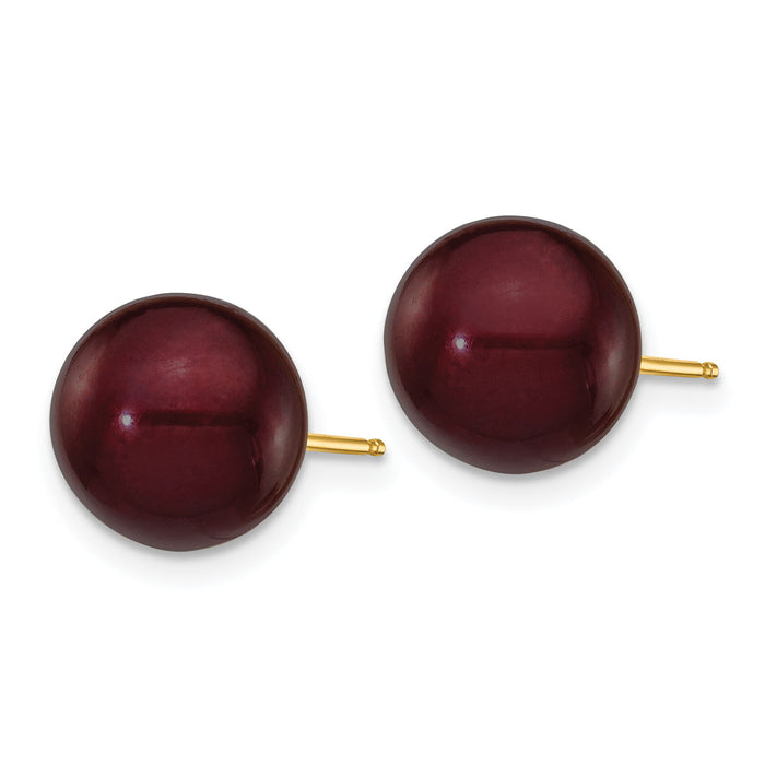 14k 9-10mm Brown Round Freshwater Cultured Pearl Stud Post Earrings-X90PC