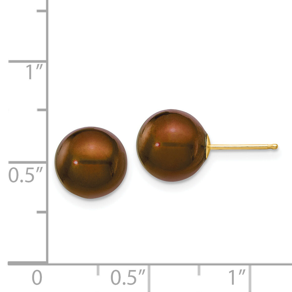 14k 9-10mm Brown Round Freshwater Cultured Pearl Stud Post Earrings-X90PC