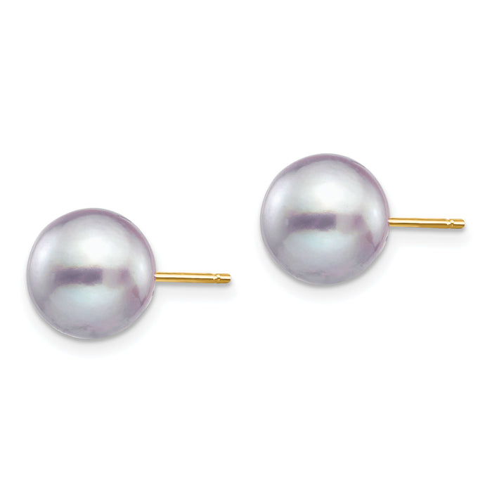14k 9-10mm Grey Round Freshwater Cultured Pearl Stud Post Earrings-X90PG
