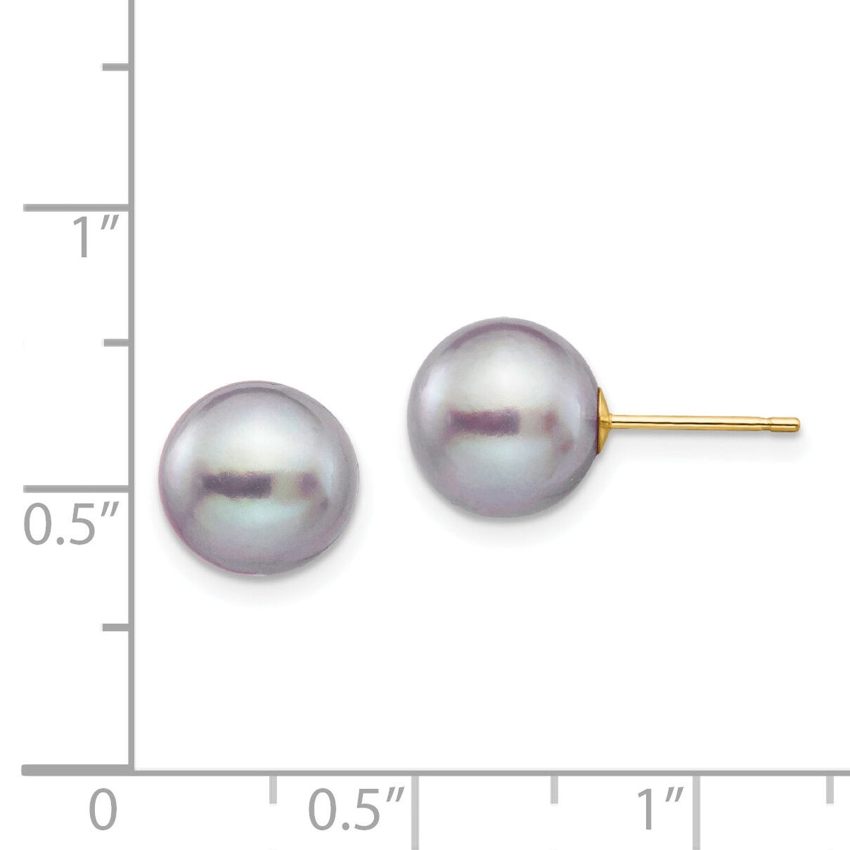 14k 9-10mm Grey Round Freshwater Cultured Pearl Stud Post Earrings-X90PG