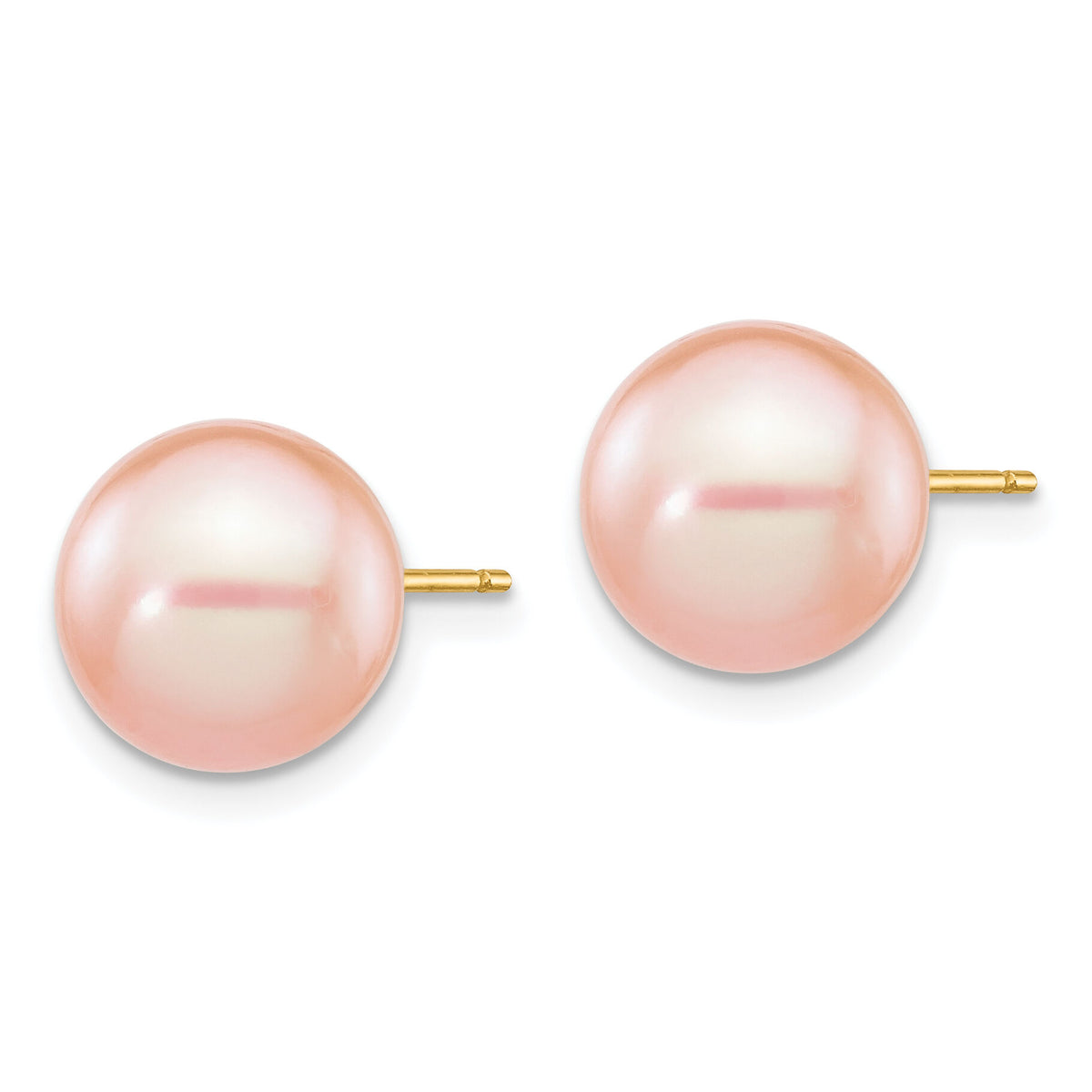 14k 9-10mm Pink Round Freshwater Cultured Pearl Stud Post Earrings-X90PPI