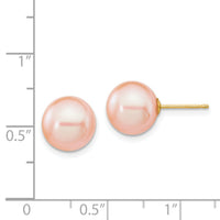 14k 9-10mm Pink Round Freshwater Cultured Pearl Stud Post Earrings-X90PPI