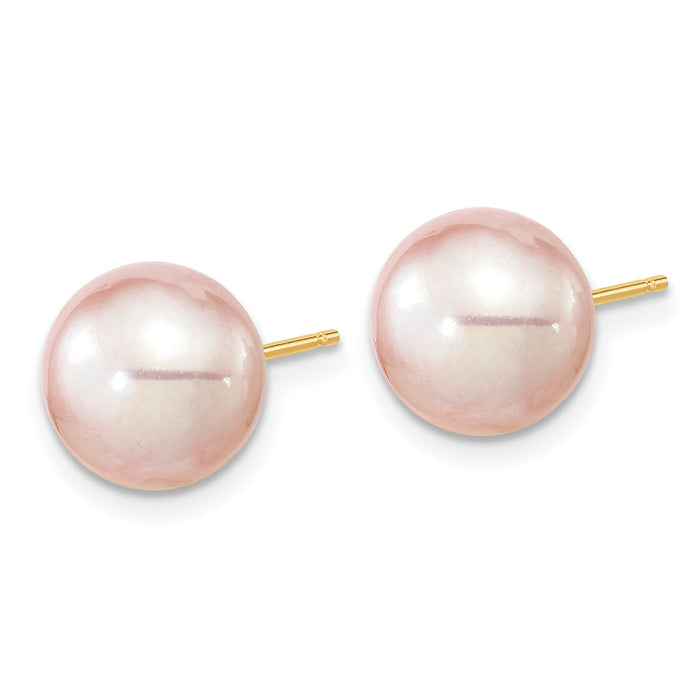 14K 9-10mm Round Purple FWC Pearl Earrings-X90PPU