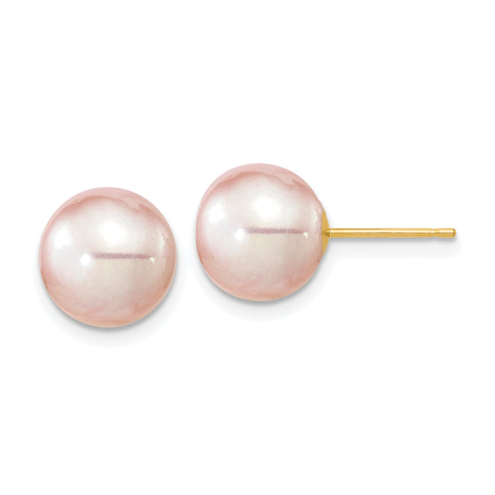 14K 9-10mm Round Purple FWC Pearl Earrings-X90PPU