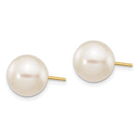 14k 9-10mm White Round Freshwater Cultured Pearl Stud Post Earrings-X90PW