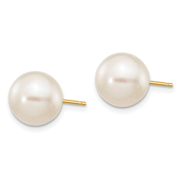 14k 9-10mm White Round Freshwater Cultured Pearl Stud Post Earrings-X90PW