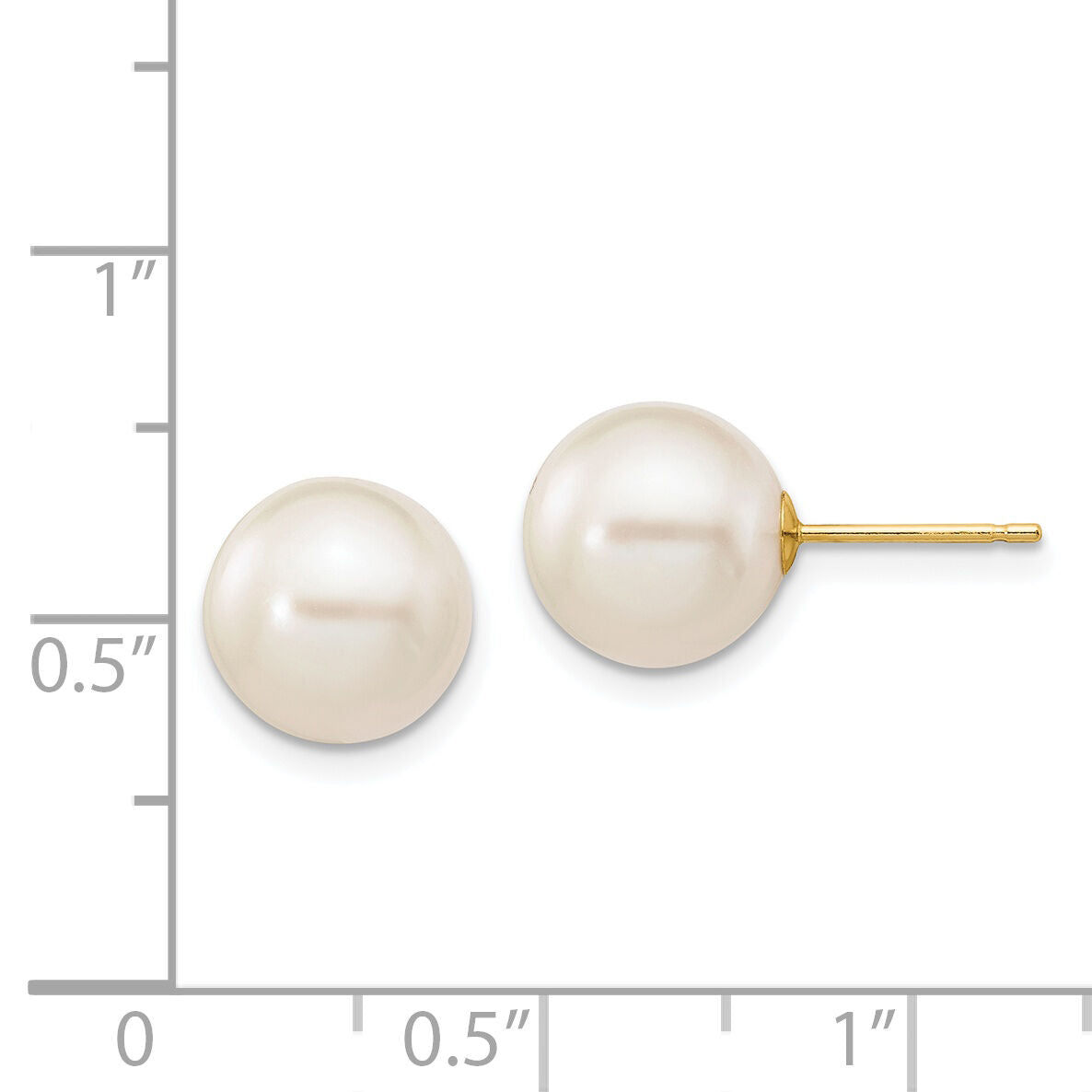 14k 9-10mm White Round Freshwater Cultured Pearl Stud Post Earrings-X90PW