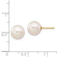 14k 9-10mm White Round Freshwater Cultured Pearl Stud Post Earrings-X90PW