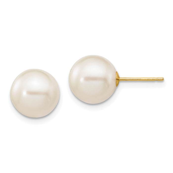 14k 9-10mm White Round Freshwater Cultured Pearl Stud Post Earrings-X90PW