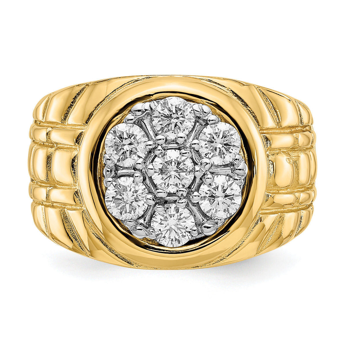 14k Fancy Ridged-Sides Men's Ring Mounting-X9444