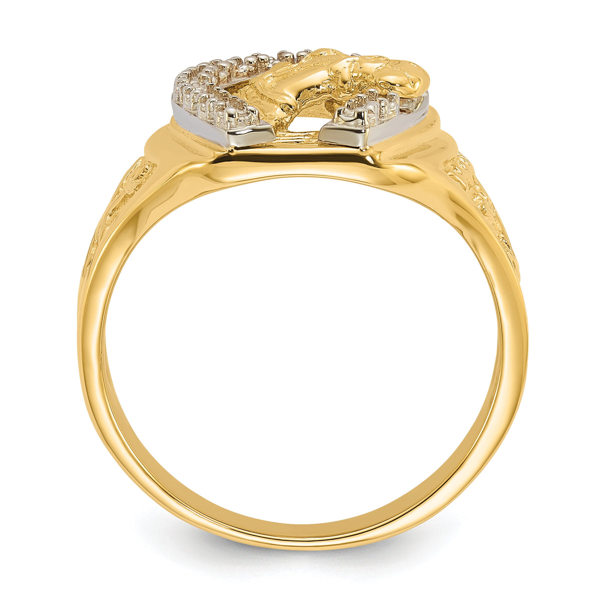 14k Two-Tone Mens Horseshoe with Horse in Center Ring Mounting-X9464