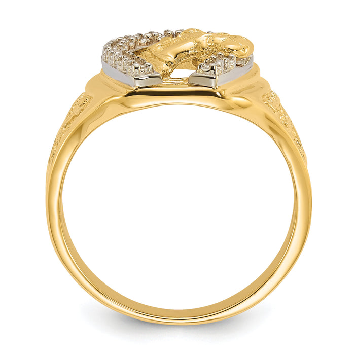 14k Two-Tone Mens Horseshoe with Horse in Center Ring Mounting-X9464