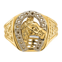 14k Two-Tone Mens Horseshoe with Horse in Center Ring Mounting-X9464