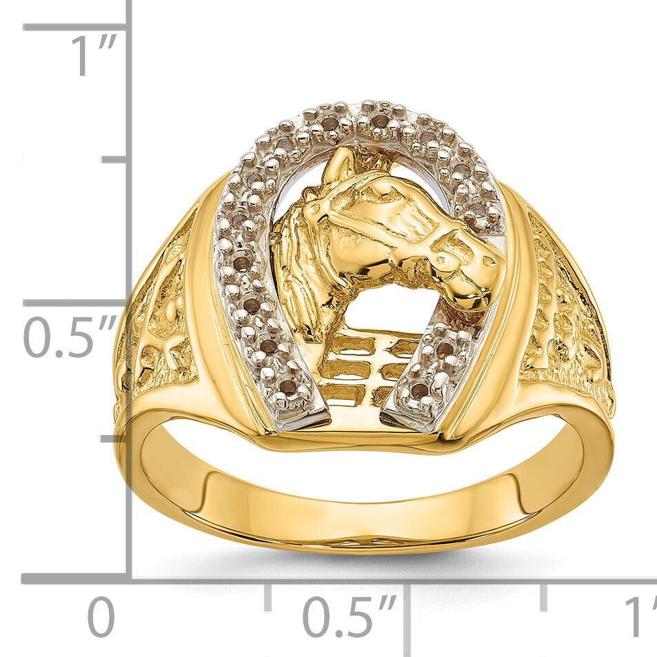 14k Two-Tone Mens Horseshoe with Horse in Center Ring Mounting-X9464
