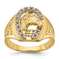 14k Two-Tone Mens Horseshoe with Horse in Center Ring Mounting-X9464