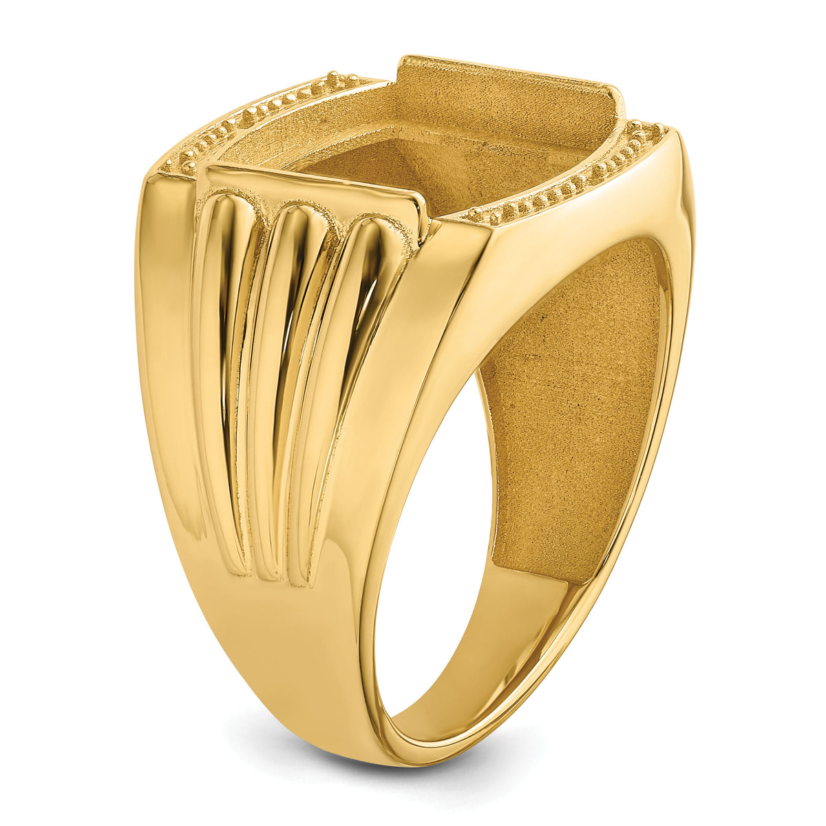 14k Ridged-Sides Mens Diamond and Onyx Ring Mounting-X9471