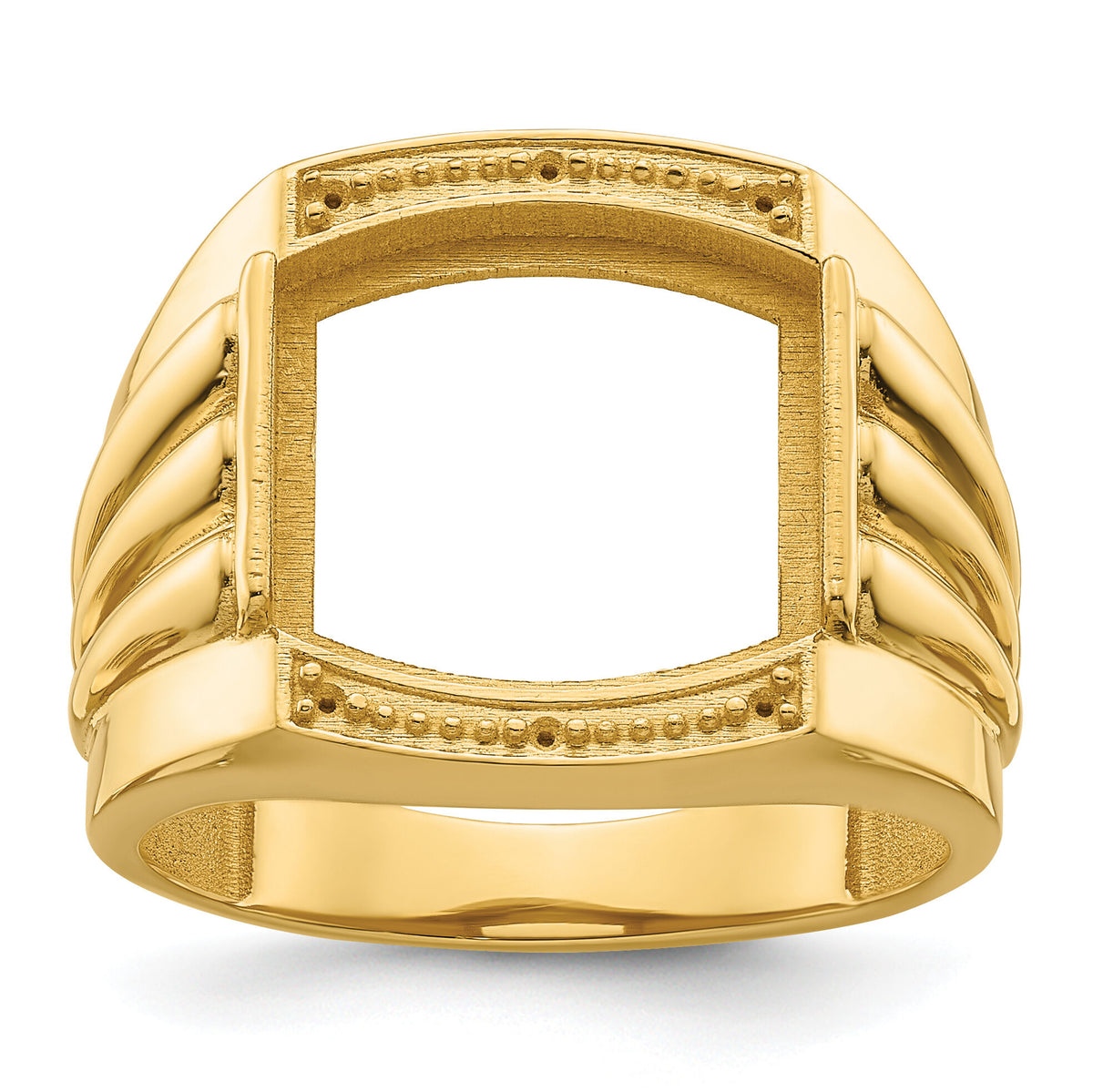 14k Ridged-Sides Mens Diamond and Onyx Ring Mounting-X9471