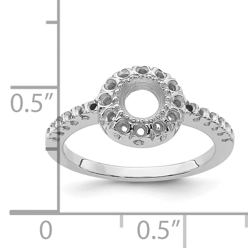 14k White Gold Polished .38ct. Diamond & 5mm Round Gemstone Ring Mounting-X9641