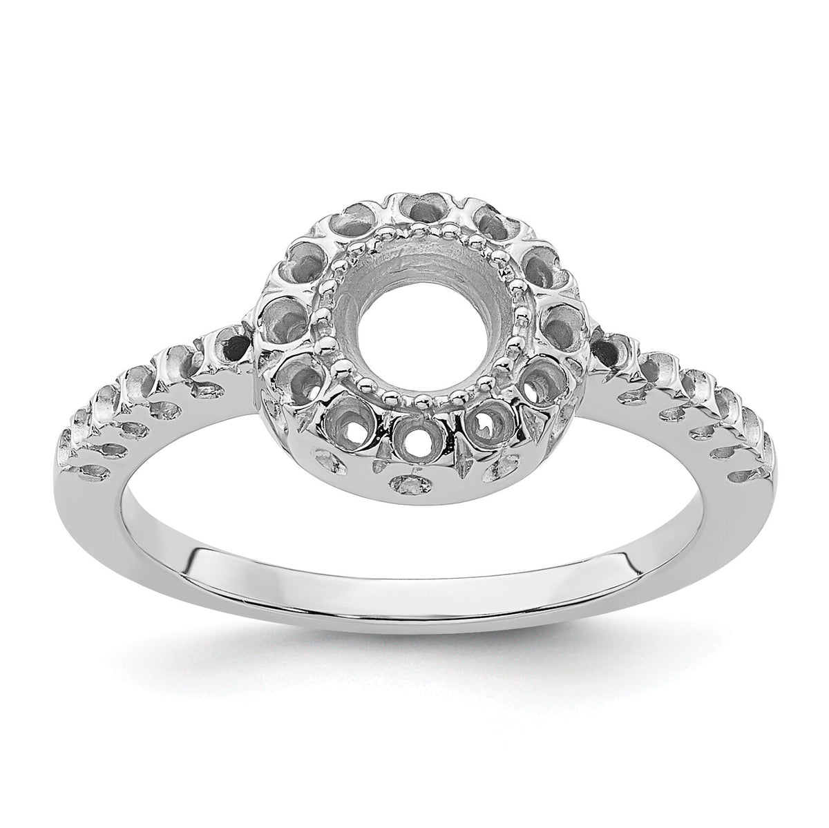 14k White Gold Polished .38ct. Diamond & 5mm Round Gemstone Ring Mounting-X9641