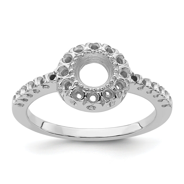 14k White Gold Polished .38ct. Diamond & 5mm Round Gemstone Ring Mounting-X9641