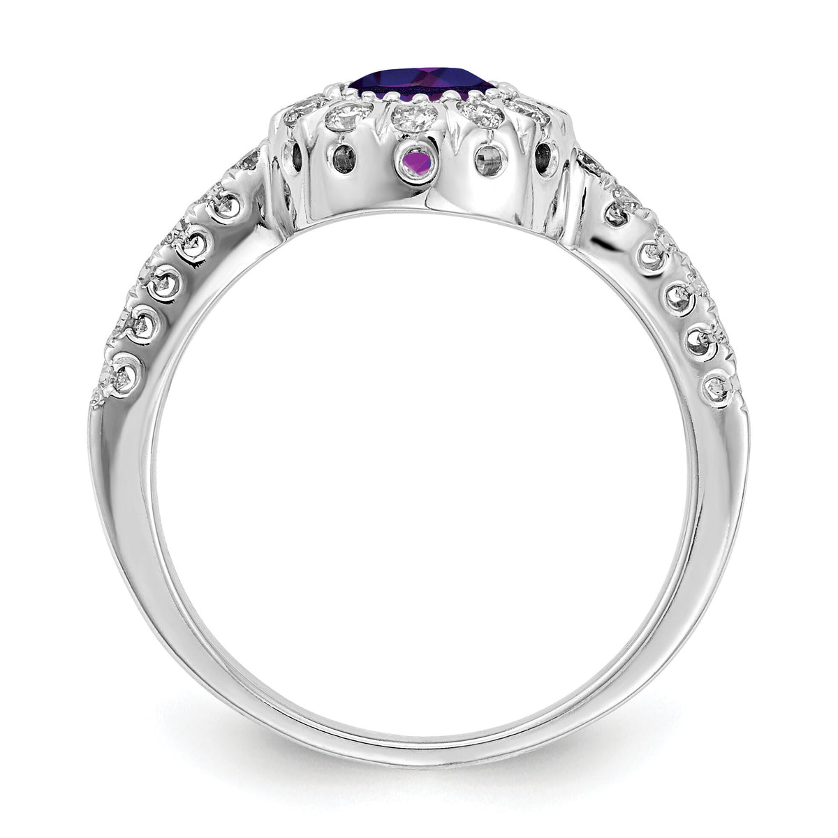 14k White Gold 5mm Amethyst AA Diamond ring-X9641AM/AA