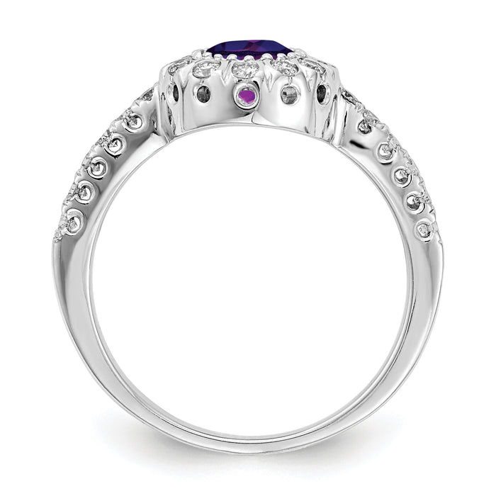 14k White Gold 5mm Amethyst AA Diamond ring-X9641AM/AA