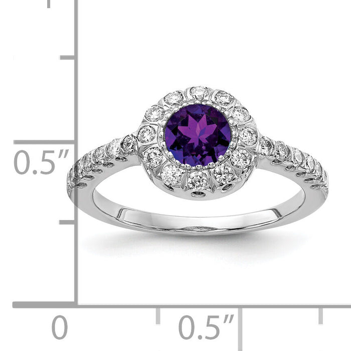 14k White Gold 5mm Amethyst AA Diamond ring-X9641AM/AA