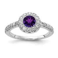 14k White Gold 5mm Amethyst AA Diamond ring-X9641AM/AA