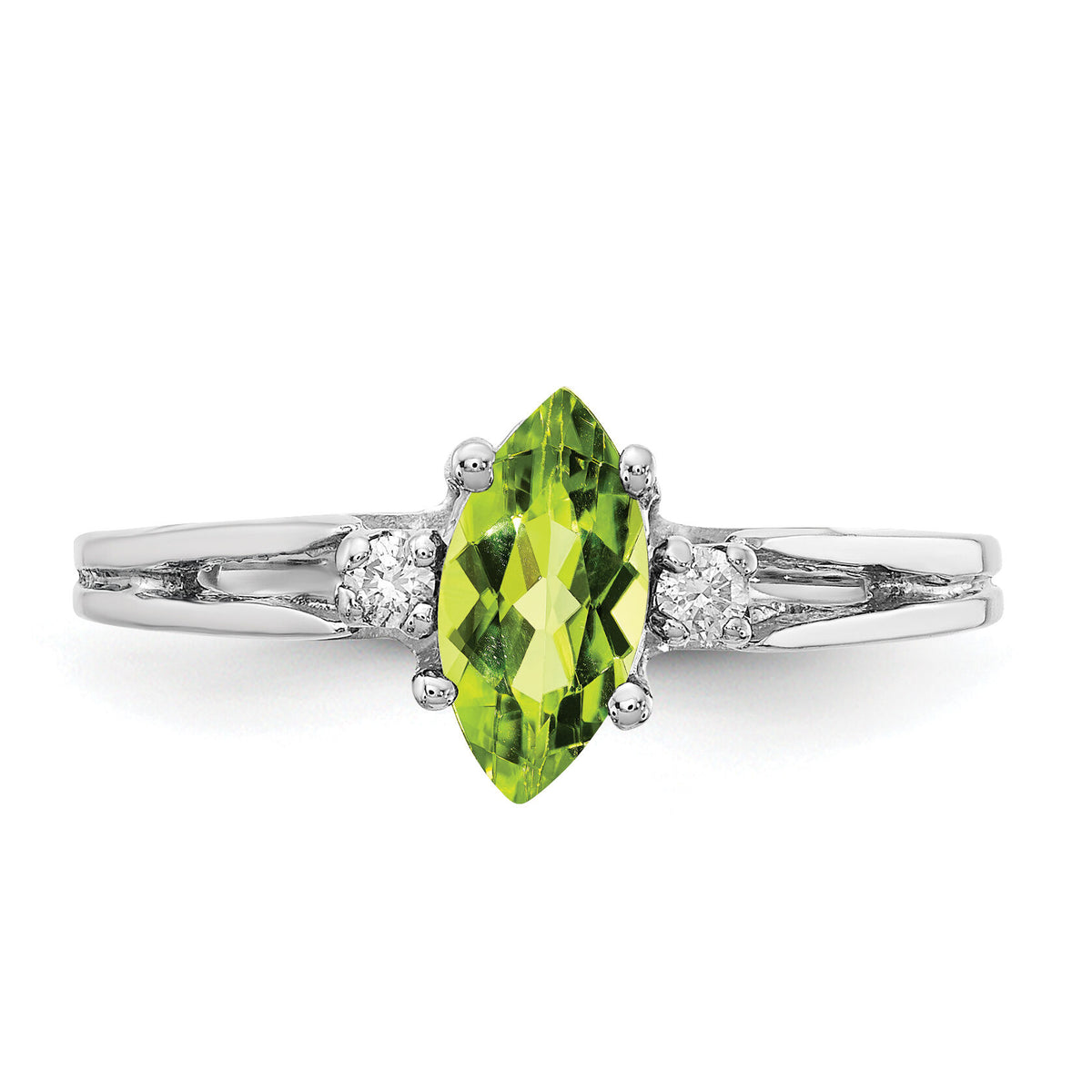 14k White Gold 8x4mm Marquise Peridot AA Diamond ring-X9671PE/AA