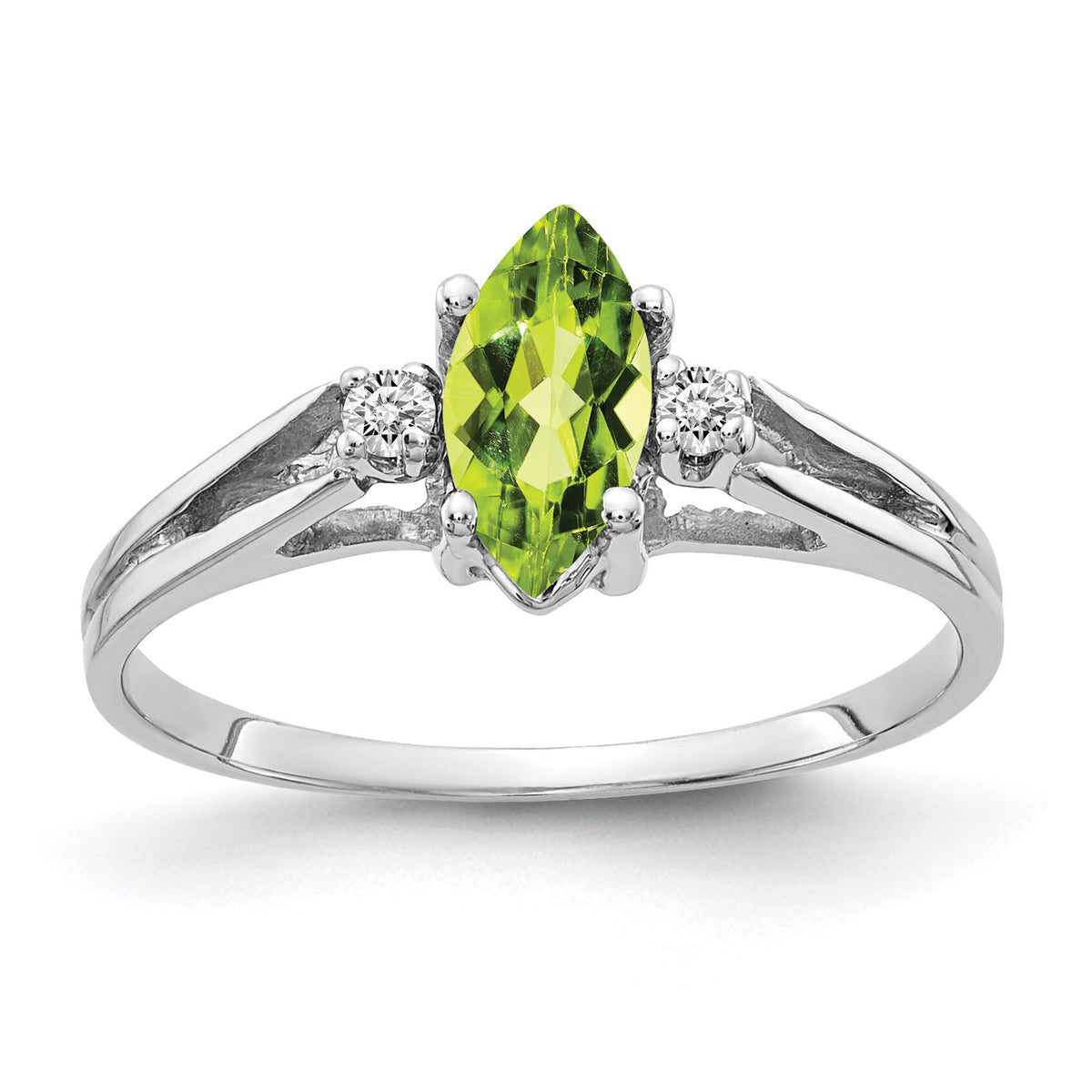 14k White Gold 8x4mm Marquise Peridot AA Diamond ring-X9671PE/AA